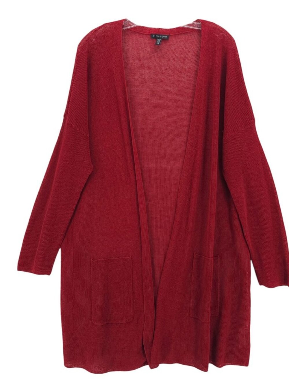 EILEEN FISHER Open Cardigan Brick Red Linen Blend Size LARGE